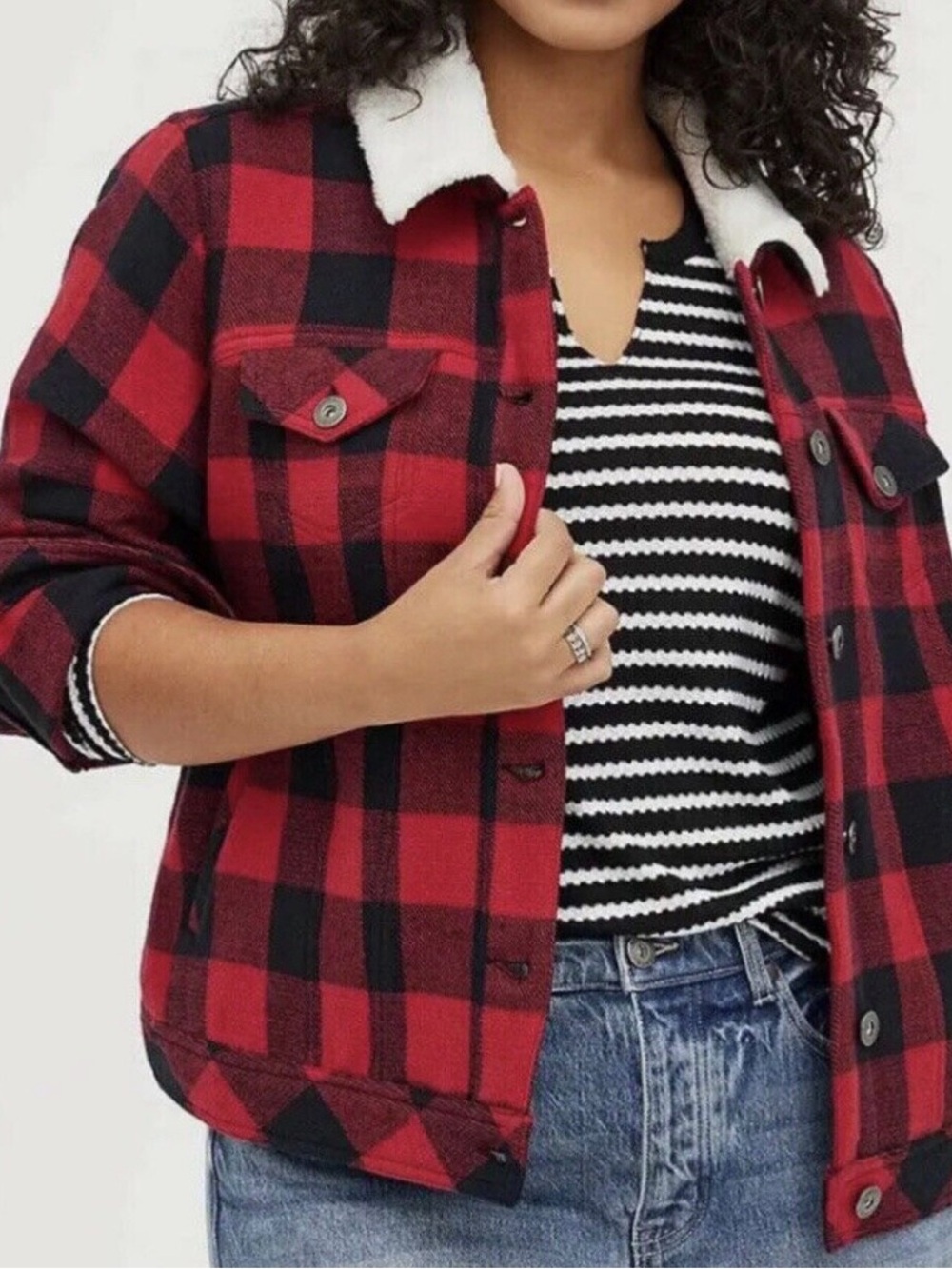 Torrid Red Plaid Trucker with Sherpa Collar NWT Size 4 (US 4X)